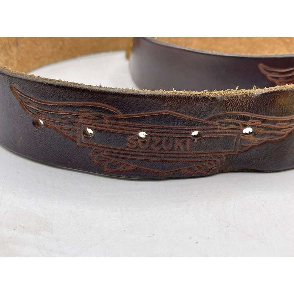Vintage Suzuki Brand Emblem Leather Belt Engraved Car Motorcycle Bike +